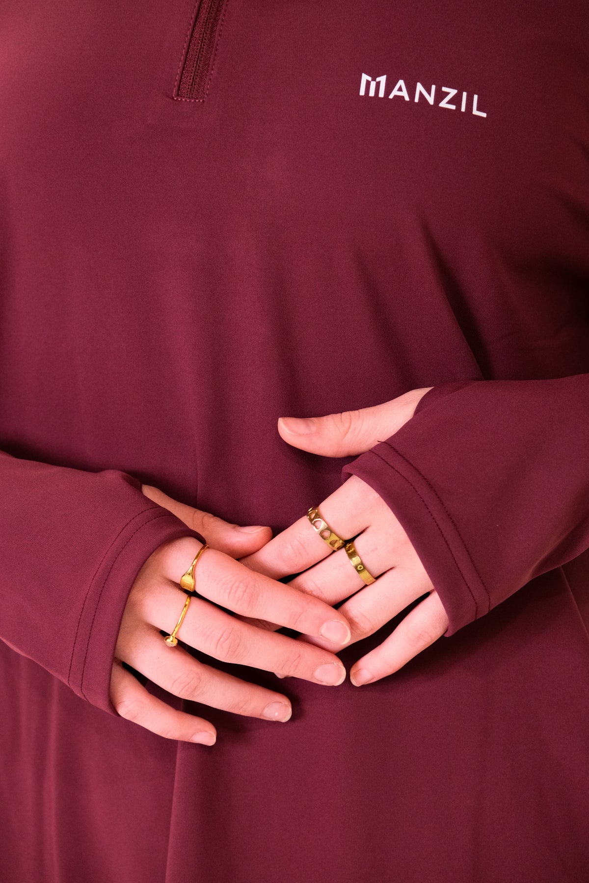 Red modest long sleeve running top.